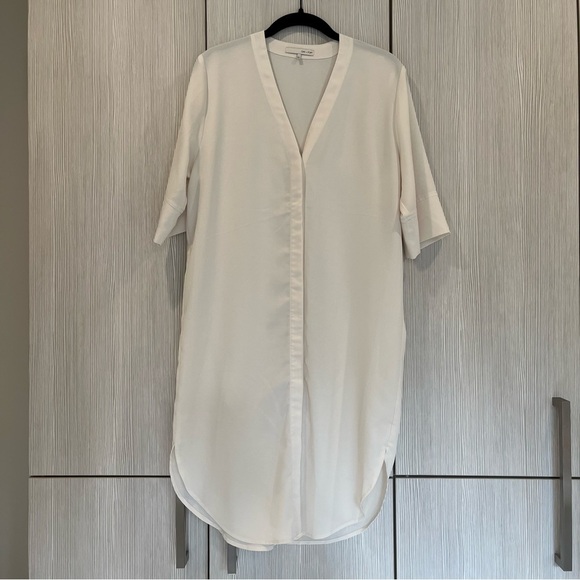 Oak + Fort | V-Neck Shift Midi Shirtdress | Milky Cream | Size Small - Picture 2 of 14